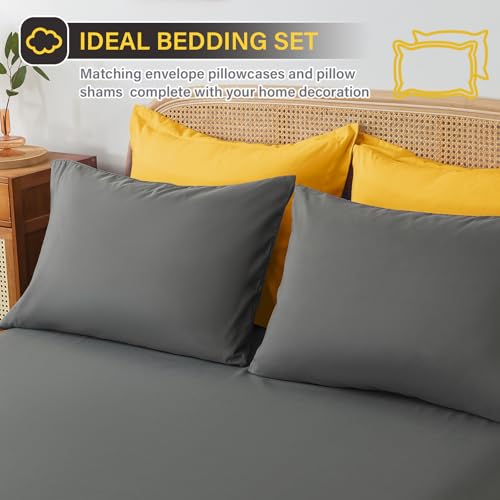 Cosybay Bed in a Bag Full Reversible Comforter Sets 7pcs All Season Down Alternative Bedding Sets Yellow and Grey with Comforter, Pillow Shams, Flat Sheet, Fitted Sheet and Pillowcase Cosybay