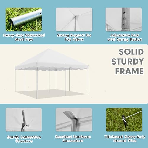 EROMMY 15x15ft Pole Party Tent, Heavy Duty Outdoor Canopy with Carry Bags, Large White Event Tent for 40 People, Ideal for Parties, Weddings, and Gatherings EROMMY