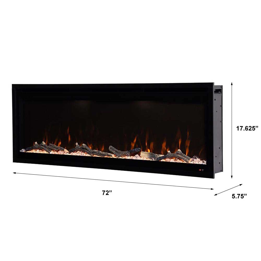 Modern Ember Aerus 72 Inch Smart Linear Electric Fireplace - Recessed in-Wall and Wall-Mount, Multiple Flame Colors, Compatible with Alexa and Google Assistant, Black Modern Ember