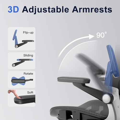 marrap Ergonomic Office Chair, Mesh Seat Cushion with 3D Armrests and 3D Headrest, Adjustable Lumbar Support with 90-120° Rocking Function, SGS Class 4 Gas Clylinder, Black marrap