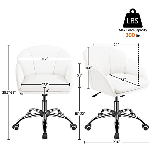 Yaheetech White Desk Chair Vanity Chair with Back Modern Faux Leather Swivel Rolling Office Computer Armchair for Living Room, Bedroom Yaheetech