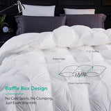 Three Geese Oversized King Size Pinch Pleat Duck Feather Down Fiber Comforter - All-Season Down Duvet Insert Fluffy Baffle Box Design with 8 Corner Loops for Warmth and Softness. Three Geese