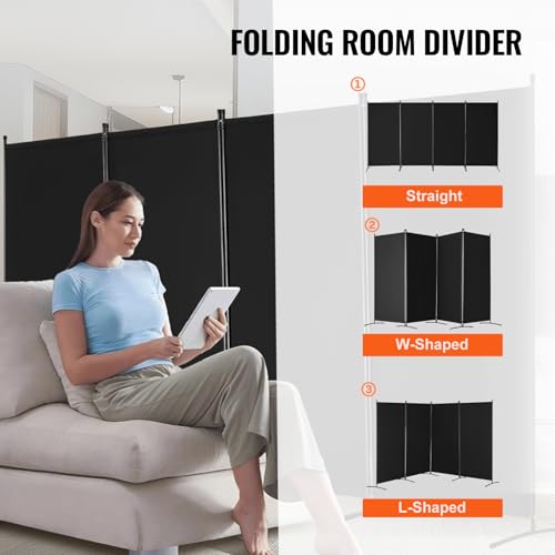 VEVOR Room Divider, 4 Panel Room Divider, Folding Privacy Screen and Portable Partition Divider for Room Separation, Freestanding Room Partitions for Office, Bedroom, Study, Black VEVOR