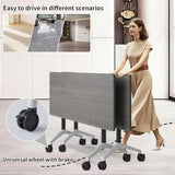 Folding Conference Table, Conference Room Tables for 6-12 Person, Modern Modular Training Table with 360° Silent Wheels, Large Mobile Foldable Seminar Meeting Tables for Office (2, Grey2, 55.1in) Jklmzpf