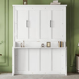 Ball & Cast Queen Size Murphy Bed W/Desk,Horizontal Hidden Wall Bed W/Gas Struts,Space-Saving Murphy Bed Cabinet for Home Office,Apartment,Guest Room,White Ball & Cast