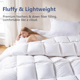 DOWNCOOL Feather Down Fiber Comforter Twin, White Fluffy Duvet Insert with Ultra Soft 100% Cotton Cover, All Season Luxurious Hotel Bed Comforter Twin with Corner Tabs, 68"x90" DOWNCOOL