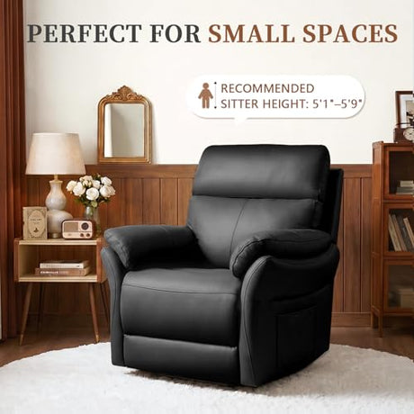 AIRSKY Genuine Leather Recliner Chair, Top Grain Leather, Italian Water-Washing Process, Reclining Sofa Chair for Reading, Single Sofas for Living Room, Theater Seating, Bedroom. Black,R1 AIRSKY