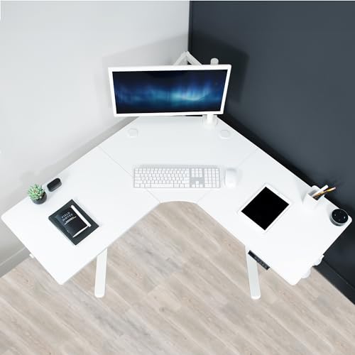 VIVO Electric Corner L-Shaped 47 x 47 in Standing Desk, Memory Height Adjustment, White Top White Frame, DESK-E1L94W VIVO