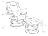 Pemberly Row Stressless Recliner with Ottoman in Brown Leather, Manual Swivel Recliner Chair for Living Room Comfort