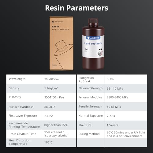 ANYCUBIC Rigid High-Temp Resistant 3D Printer Resin, Extra Toughness & Rigidity, Wide Compatibility for LCD Resin 3D Printers, Applicable for Industrial Parts & Jewelry Prints (Black, 1kg)