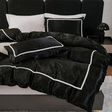 Herside Black Satin Comforter Set 7 Pieces King Size Bed in a Bag Luxurious Satin Bedding Set with Comforter Pillowcases and Sheets Sets Mini Pompoms Design Super Soft Silky Bed Set for All Seasons Herside