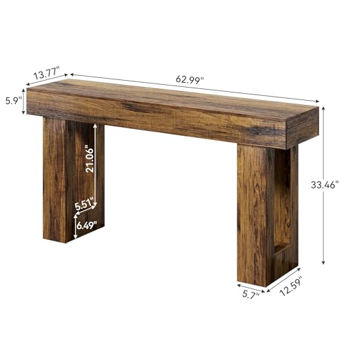 LITTLE TREE 63-Inch Long Console Tables for Entryway, Large Sofa Table Behind Couch, Wooden Entry Foyer Hallway Table, Industrial Console Sofa Tables for Living Room, Rustic Brown LITTLE TREE