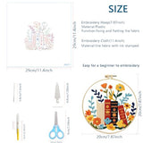 Zhenqing 4 Bookshelf Scenes Embroidery Kit for Beginners, Pre-Printed 29x29cm Circular Cotton Fabric Set with 20cm Hoop, Reading & Library Themed Designs for Home Decor (C0226)