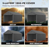 Carport, 10x20ft Heavy Duty Car Port, Portable Garage with Removable Sidewalls & Doors, Car Canopy with All-Season Tarp for Car Boat Truck Party (S-Grey) TANGJEAMER