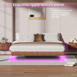 Bellemave King Floating Bed Frame with LED Lights, Walnut Wood Floating Bed Frame King, Wave Curve Wood Texture Bed with Heavy Duty Metal Slats Bellemave