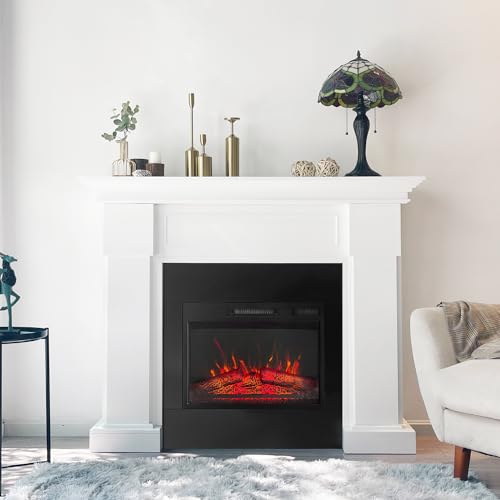 55" White Electric Fireplace with Mantel, Elegant Heater for Living Room or Bedroom, Complete with Remote Control and LED Flame Effects