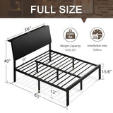 Einhomn Full Bed Frame with Ergonomic Wooden Storage Headboard, LED Bed Frame with Charging Station, 12" UnderBed Storage, Heavy-Duty Metal Base, No Box Spring Needed, Easy Assembly, Black Einhomn