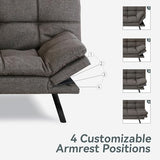 AMICLIBER Futon Sofa Bed Convertible Couch, Grey Linen Sofa Bed with Memory Foam, Adjustable Backrest & Armrests, Multifunctional Small Loveseat Sleeper Sofa for Living Room, Apartment, Office AMICLIBER