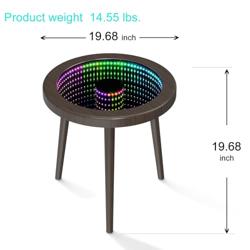 EEland Small Coffee Table, Circle Coffee Table, Modern Center Table for Living Room,Tempered Glass Surface with RGB LED Lighting, Smart Control, Customizable Programming, for Balcony Porch Deck -Brown EEland