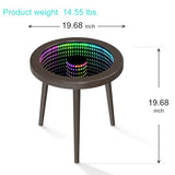 EEland Small Coffee Table, Circle Coffee Table, Modern Center Table for Living Room,Tempered Glass Surface with RGB LED Lighting, Smart Control, Customizable Programming, for Balcony Porch Deck -Brown EEland