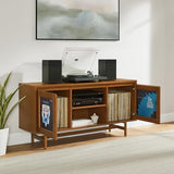 Crosley Furniture Dempsey Record Player Cabinet Vinyl Storage and Display Mid-Century Modern Turntable Stand, Walnut Crosley Furniture