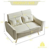 Chfeloai 48" Faux Leather Loveseat, Mid Century Modern Futon Sofa with 2 Pillows, Small Couch for Small Space, Living Room, Bedroom, Apartment, Home Office (Off-White) Chfeloai