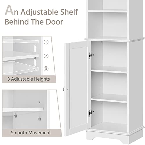 Yaheetech Tall Slim Bathroom Storage Cabinet with 3 Shelves, Enclosed Door, and Modern Design in White Yaheetech
