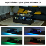oneinmil Modern Stylish Coffee Table with 16 Colors LED Lights, Double-Layer Design for Living Room, Black oneinmil