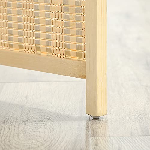 HOMCOM 4-Panel Folding Room Divider, 6 Ft Freestanding Bamboo Privacy Screen Panel with Storage Shelves for Bedroom or Office, Natural Wood Color HOMCOM