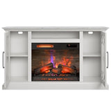 duraflame® Electric Fireplace Farmhouse Media Console for 65 Inch TVs with Glass Doors, Bright White Duraflame