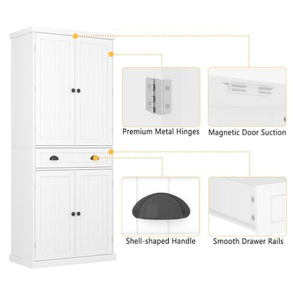 Function Home Tall Storage Cabinet, 64" Narrow Bathroom Cabinets, Freestanding Kitchen Pantry with Door Storage Shelves, Wooden Slim Floor Cabinets for Kitchen Dining Living Room, White - WoodArtSupply