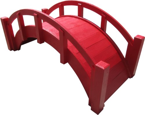 SamsGazebos Miniature Japanese Wood Garden Bridge, Red, Assembled, 25" Long X 11" Tall X 11-1/2" Wide, Made in USA - WoodArtSupply