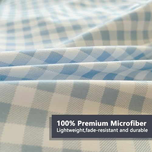 NSNLGSGC Twin Comforter Set, Light Blue Gingham Bedding Sets, Blue Grid Bed Comforter 2 Pieces (1 Comforter, 1 Pillowcase) NSNLGSGC