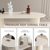 HAIZAO Modern Dining Table Set for 4, 5 Pieces Cream Kitchen Table Set,63Inch White Oval Dining Table with 4 Beige Chairs for Apartment Large Space HAIZAO