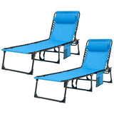 Foristrail Folding Chaise Lounge Chair Bed Set of 2 - Heavy-Duty 400lb Capacity Portable Adjustable Recliner w/Pillow for Patio, Pool, Camping, Sunbathing - Lay Flat Design (Blue)