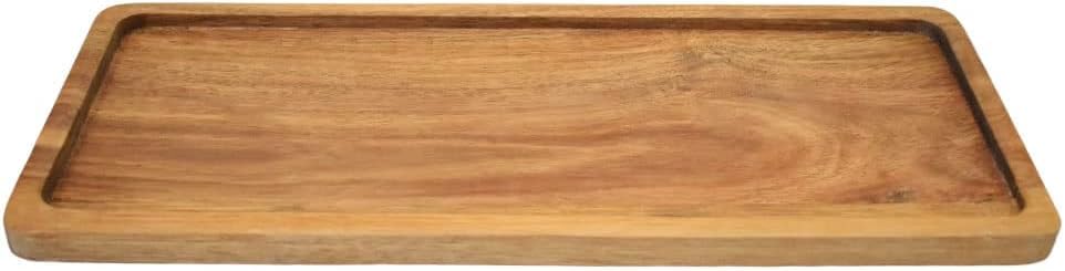 13.8 Inch Solid Wood Serving Platters and Trays of Natural Acacia Wood with Edge,Rectangular Avoid Sliding and Spilling Food - WoodArtSupply