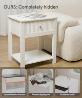 Aylenic Night Stand with Gun Drawer, Nightstand Gun Safe White and Gold Bedside Table Handgun Safe Modern Fluted Bedroom Organiser Storage, Side Table Living Room Simple Aesthetic End Table Aylenic