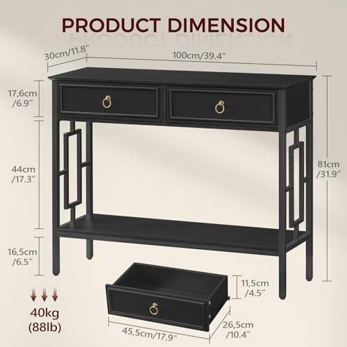 MAHANCRIS Console Table with 2 Drawers, Entryway Table with Storage Shelf, Entrance Accent Tables, 2-Tier Narrow Hallway Table, Behind Couch Table, for Entryway, Living Room, Hallway, Black CTBK6101 MAHANCRIS