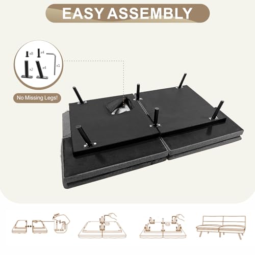 Opoiar Futon Sofa Bed,Modern Convertible Sleeper Sofa,Memory Foam Futon Sofa,71"x 33"x32"Compact Sofa,Loveseat Futon Bed,Breathable Linen Adjustable Sleeper Lounge Couch with Metal Legs,Dark Grey Opoiar