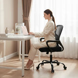 DUMOS Home Office Computer Chair - Ergonomic Mid Back Desk with Lumbar Support and Rocking Mode, Height Adjustable with Fixed Armrest, for Conference Meeting Room, 360° Swivel, Adults, Black DUMOS