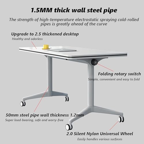 Folding Conference Table with Flip-Top Design, Heavy-Duty Metal Legs & Wheels | Portable Foldable Modular Table for Office Meetings, Training Rooms, Conference Spaces HSHBDDM