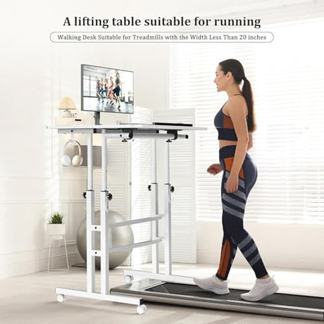 Simple Deluxe Split Top Rotating Standing Desk on Wheels – 23.6" Manual Adjustable Height Mobile Laptop Computer Table – Sit Stand Rolling Workstation with Tilt Function – White Simple Deluxe