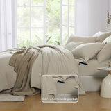 WRENSONGE Oversized Queen Comforter Set - 7 Pieces Light Oatmeal Bed in a Bag Queen with Sheets, 2 Pillow Shams, and 2 Pillowcases- Warm Bedding Sets Queen for All Season WRENSONGE