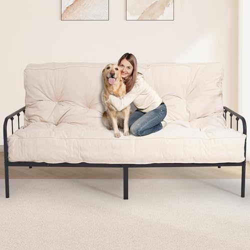 8" Futon Mattress Full Size, Floor Mattress for Adults, Foldable Sofa Couch Bed with Shredded Foam Filling, Comfy Sleeping Mat for Guest, Camping, Dorm, White(Frame Not Included), 54" x 80" Bliss Homey