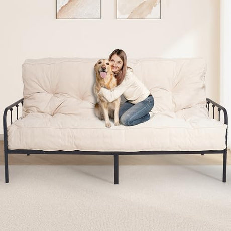 8" Futon Mattress Full Size, Floor Mattress for Adults, Foldable Sofa Couch Bed with Shredded Foam Filling, Comfy Sleeping Mat for Guest, Camping, Dorm, White(Frame Not Included), 54" x 80" Bliss Homey