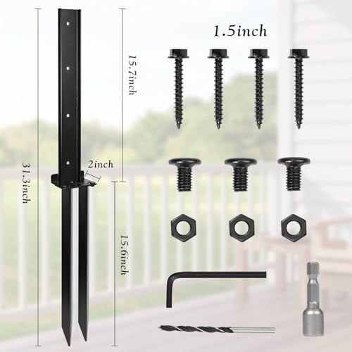 4 Pack Fence Post Repair Kit, Heavy Duty Steel Wooden Fence Post Bracket Anchor with Anti-Rust for Repairing Tilted Broken Fence Post (Black) - WoodArtSupply