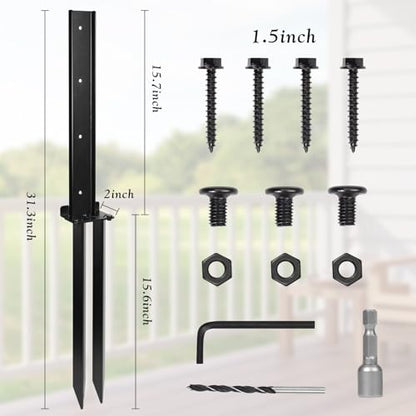 4 Pack Fence Post Repair Kit, Heavy Duty Steel Wooden Fence Post Bracket Anchor with Anti-Rust for Repairing Tilted Broken Fence Post (Black) - WoodArtSupply