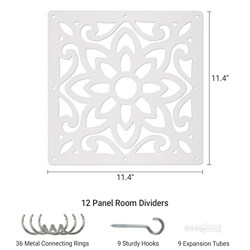 ANMINY 12 PCS Hanging Room Divider Decorative Thick Wall Screen Panels Floral Carving Pattern Hollow Out Design for Bedroom Living Dining Room Kitchen Office Restaurant Home Hotel Decor - White Flower ANMINY