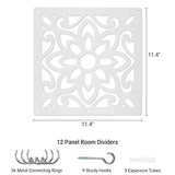 ANMINY 12 PCS Hanging Room Divider Decorative Thick Wall Screen Panels Floral Carving Pattern Hollow Out Design for Bedroom Living Dining Room Kitchen Office Restaurant Home Hotel Decor - White Flower ANMINY