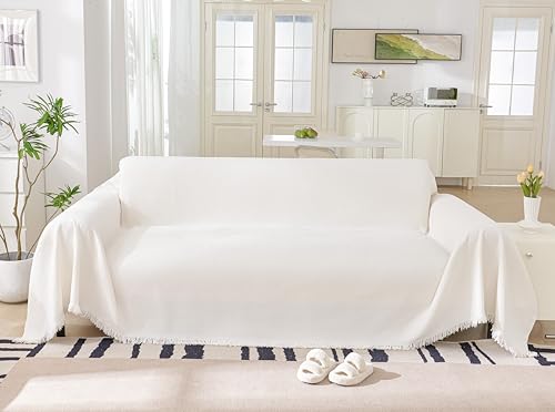 DreDecor White Couch Cover for Dogs Washable,Sofa Covers Washable,Chenille Loveseat Covers, Sofa Covers for 2 Cushion Couch,Soft Sofa Slipcovers and Furniture Covers for Sofa and Loveseat,71" X 118" DreDecor